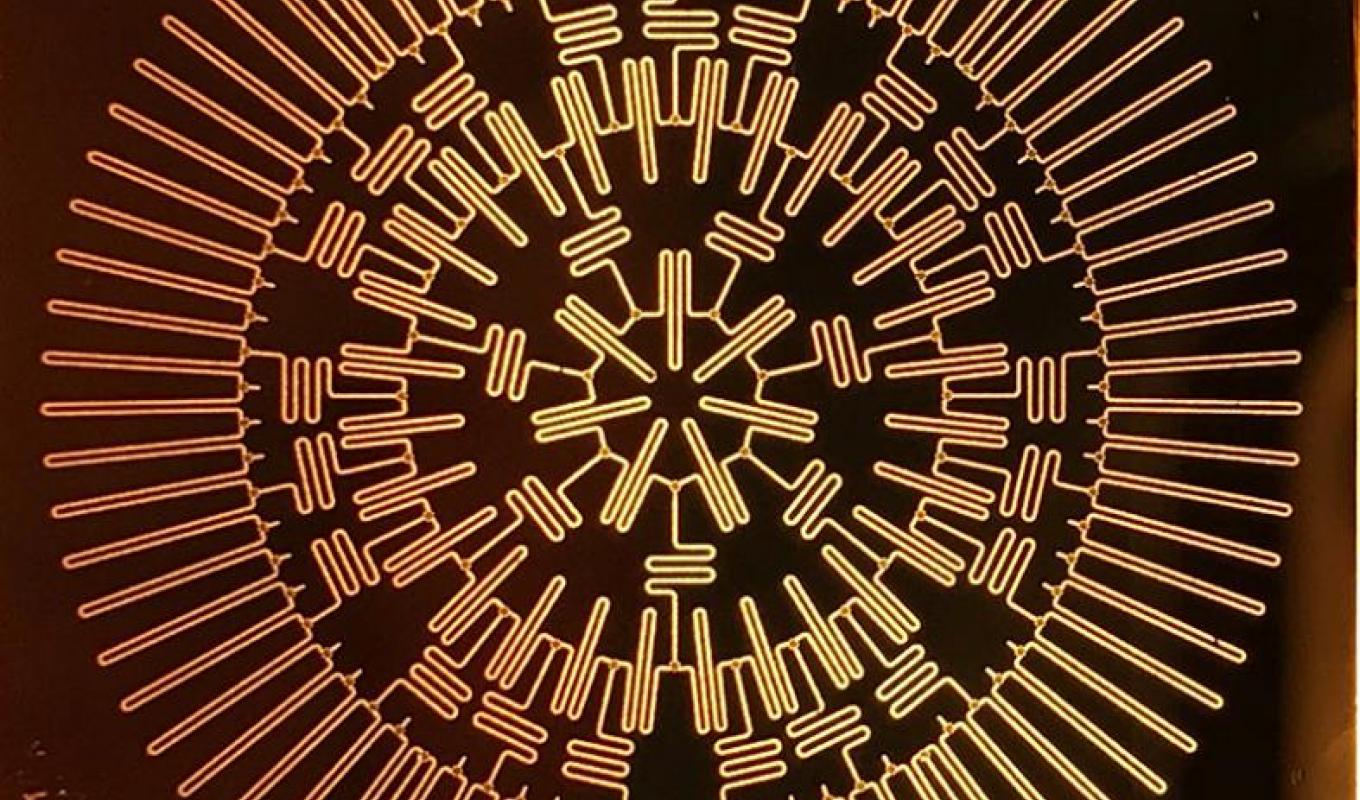 image of a superconducting circuit that simulates a hyperbolic geometry